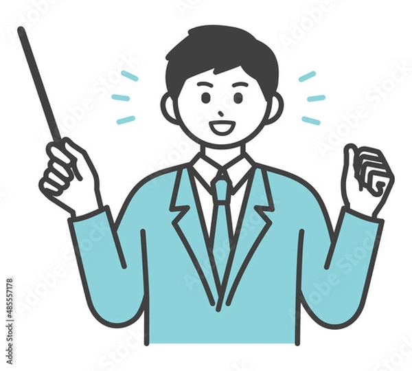 Fototapeta 男性社員が指し棒で説明するイラスト素材