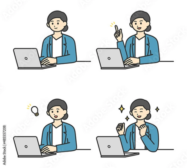 Fototapeta 女性社員がパソコンを操作するイラスト素材