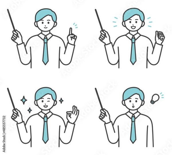 Fototapeta 男性社員が指し棒で説明するイラスト素材
