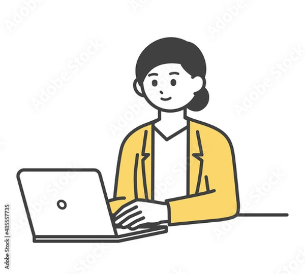 Fototapeta 女性社員がパソコンを操作するイラスト素材