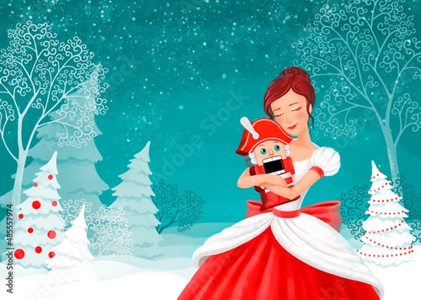 Obraz new year card, nutcracker and princess