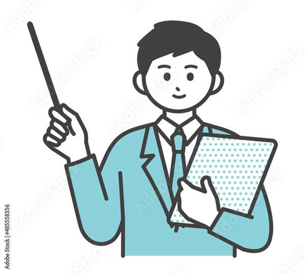 Fototapeta 男性社員が指し棒で説明するイラスト素材