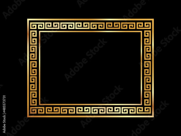 Fototapeta Geometric greek gold frame on black background. Gold stylish frame abstract  vector pattern. 