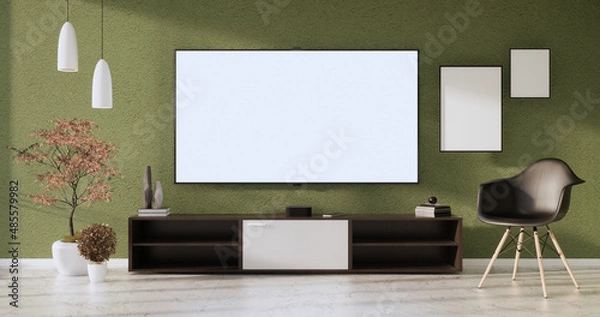 Fototapeta Green Living room has a sofa with lamps and  decorated trees .3d rendering