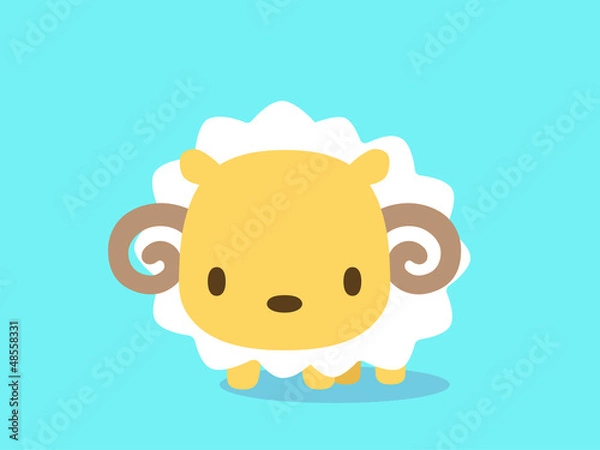 Fototapeta ヒツジのイラスト　スカイブルー