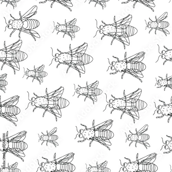Obraz Bees seamless pattern. Vector illustration hand drawn style.