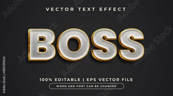 Fototapeta Boss text, white and gold editable text effect style