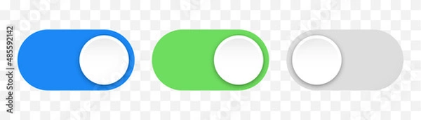 Obraz ON OFF toggles switch buttons vector set. Isolated  On Off switcher icons. Modern web and mobile app switch button interface elements. Setting toggle icons design. Vector illustration.