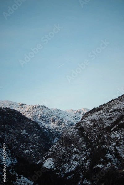 Obraz airplane over mointains Langfossen Norway