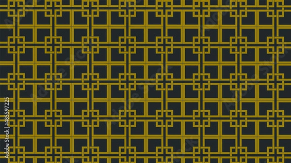 Fototapeta Vector abstract background of endless squares intertwining with each other. Yellow gold lines on dark grey background. Classic, fancy, modern, intertwined design.