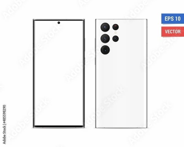 Fototapeta Realistic vector flat mock-up Samsung Galaxy S22 Ultra with blank screen isolated on white background. Scale image any resolution