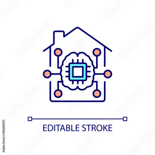 Fototapeta Home automation RGB color icon. Smart devices. Remote control. Iot products. Innovative household system. Isolated vector illustration. Simple filled line drawing. Editable stroke. Arial font used