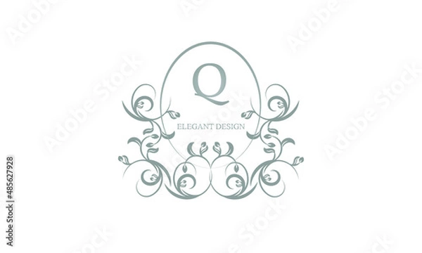 Obraz Decorative monogram in gray tones with the letter Q. Logo design for restaurants, hotel cards, business. Business refined style and brand of the company.