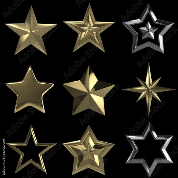 Fototapeta Golden stars collection isolated with clipping path