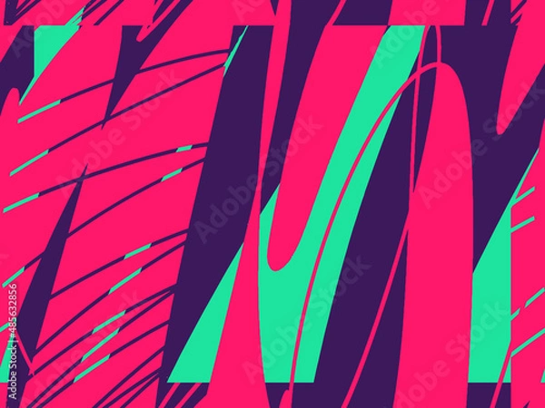 Fototapeta Seamless abstract doodle background pattern in bright summer positive colors. Hand-drawn abstract pattern with randomly arranged spots and dots and lines. Pencil and paint texture.