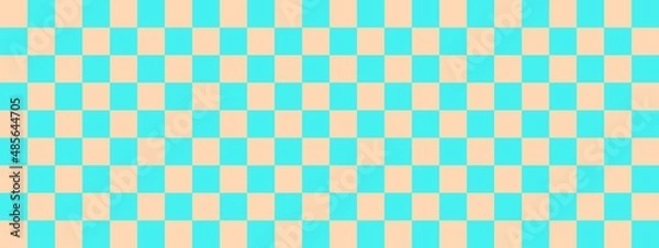 Fototapeta Checkerboard banner. Cyan and Apricot colors of checkerboard. Small squares, small cells. Chessboard, checkerboard texture. Squares pattern. Background.