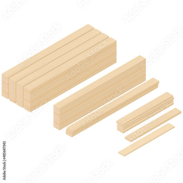 Fototapeta Stacked wooden boards, isometric view. 3D Render. Vector illustration.