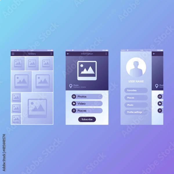 Fototapeta Blue and purple blank registration menu in the application or on the website in light and dark colors.