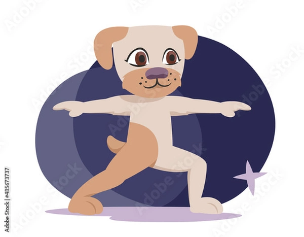 Obraz Dog doing Warrior II pose. Anthropomorphic animal in cartoon style