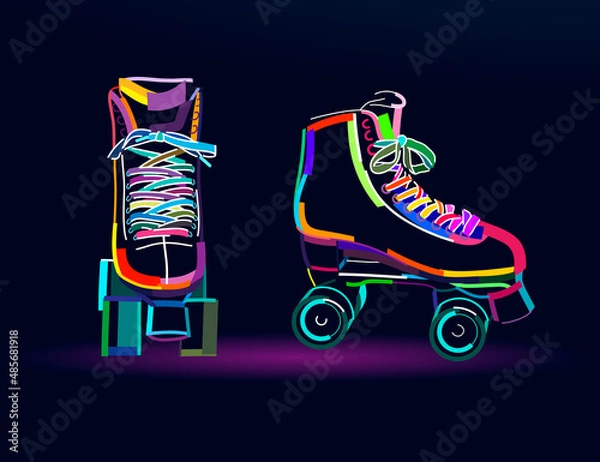 Fototapeta Abstract roller skate for figure skating. Quad skate from multicolored paints. Colored drawing. Vector illustration of paints
