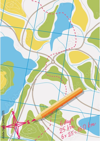 Obraz Map of trip on the forests.