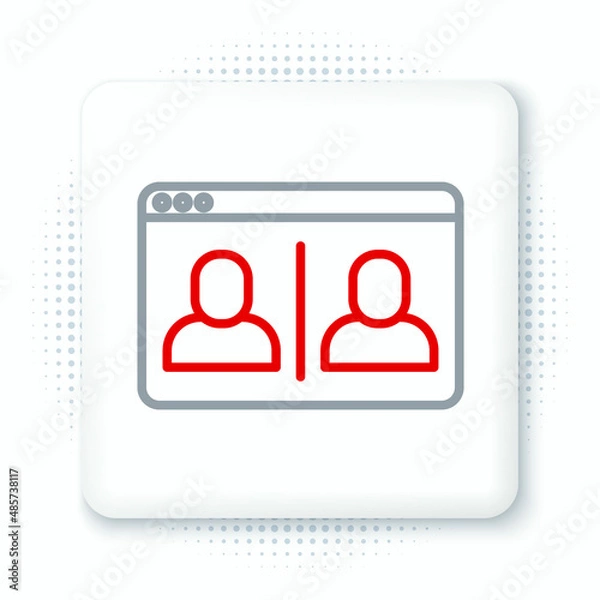 Fototapeta Line Video chat conference icon isolated on white background. Online meeting work form home. Remote project management. Colorful outline concept. Vector