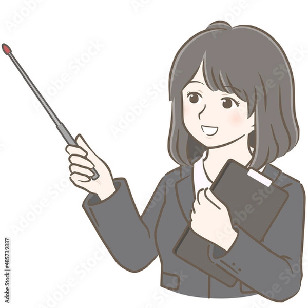 Fototapeta 指示棒を持ってほほえむスーツの若い女性
