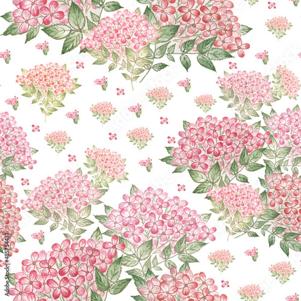 Obraz  Abstract floral seamless print drawn lovely hydrangea bouquets