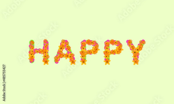 Obraz happy text with flower abstract vector logo template
