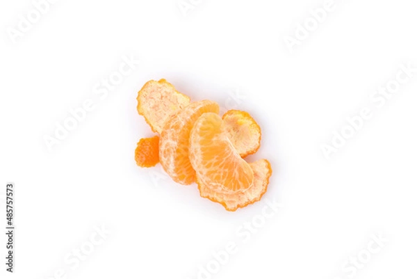 Fototapeta Mandarin pieces on peel isolated on white background