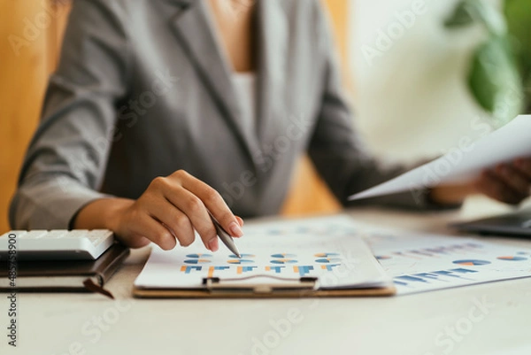 Fototapeta Businessman show analyzing report, business performance concept.