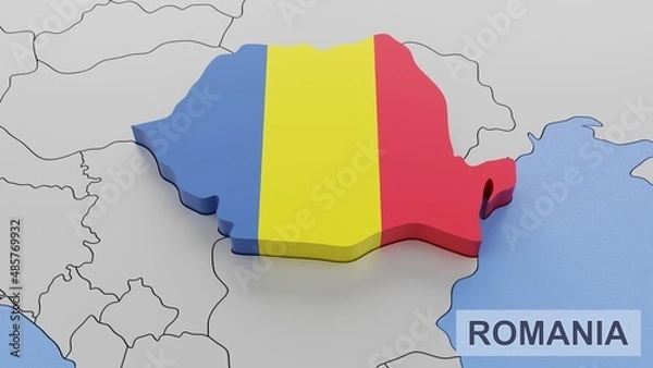 Fototapeta Romania map 3D illustration. 3D rendering image and part of a series. 
