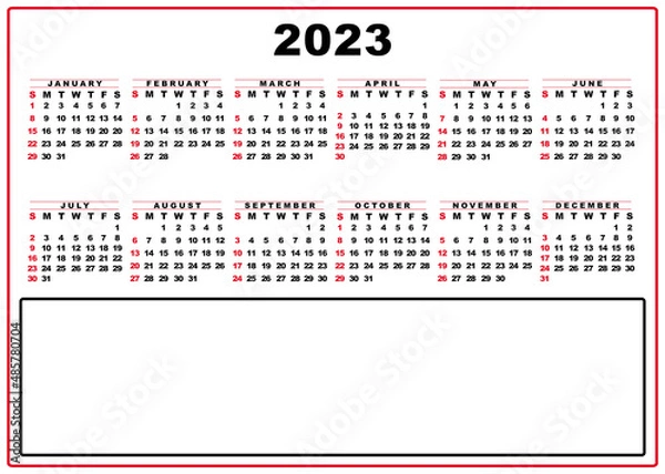 Fototapeta 2023 50x70 Calendar - Ready for Print - Red Frame Black and White Numbers - 3D Illustration