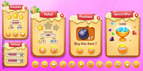 Obraz Game Ui Kit Menus, pop up, screens and Game elements 
