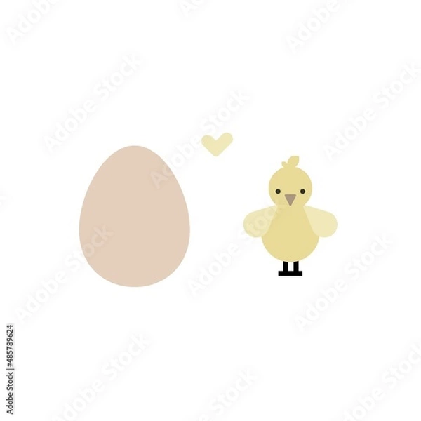 Obraz Vector cute simple flat illustration with chicken and egg on white background for infographic, card, print or icons.