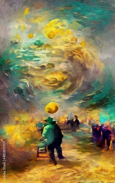 Obraz Wall fine art paining in oil mixed style, stock, contemporary impressionism artwork for sale, vibrant abstract art, colorful brush strokes, print for decoration canvas, case, paper, poster, card 