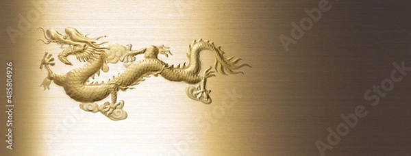 Obraz a chinese gold dragon on golden metal and iron textures background
