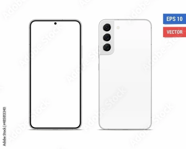 Fototapeta Realistic vector flat mock-up Samsung Galaxy S22 Plus with blank screen isolated on white background. Scale image any resolution