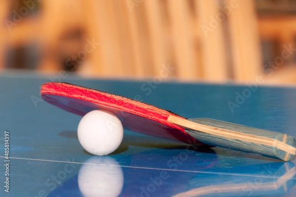 Fototapeta Tennis racket and ball on the table.