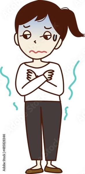 Obraz 悪寒がする顔色の悪い若い女性。