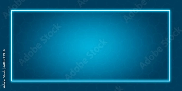 Fototapeta Bright blue background with a neon frame and hexagons on the background. Vertical illustration. The concept of new technologies.