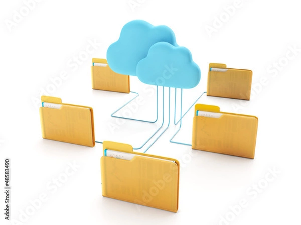 Obraz Cloud technologies. Group of computer folders connected to the c