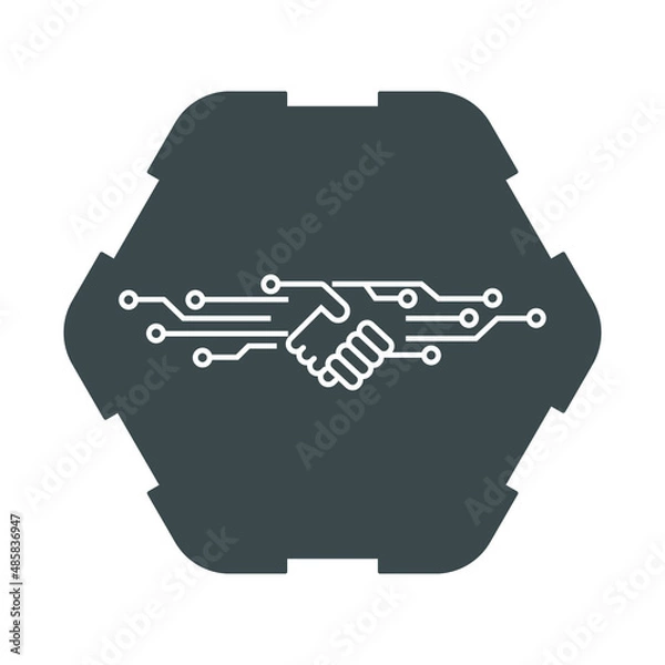 Fototapeta Vector illustration. Handshake robots. Artificial Intelligence .