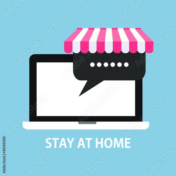 Obraz Laptop With Bubble Chat Stay At Home