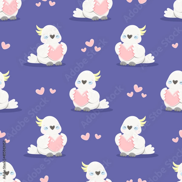 Fototapeta Seamless pattern with cartoon parrots. Endless texture. Vector illustration.