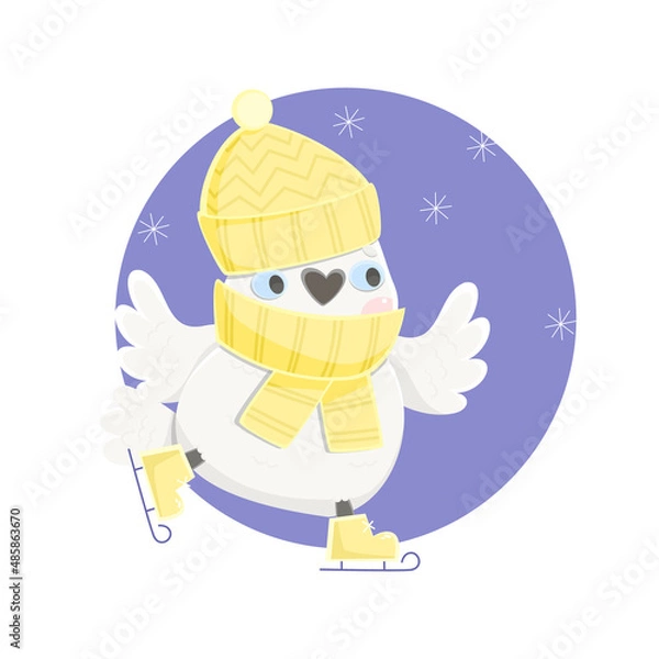 Fototapeta Cute cockatoo is skating. Cartoon parrot in kawaii style. Vector illustration.