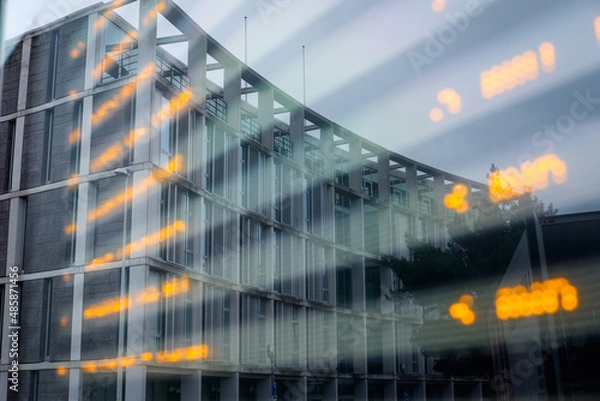 Obraz Building reflection with yellow lights