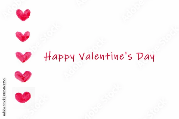 Fototapeta A collection of hand-drawn love hearts. Watercolor drawing. The inscription: "Happy Valentine's Day." Space for text.