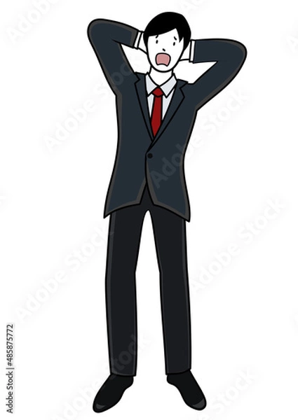 Obraz イラスト素材：頭に手をあてて困った顔をするビジネスパーソン（失敗や多忙のイメージに）