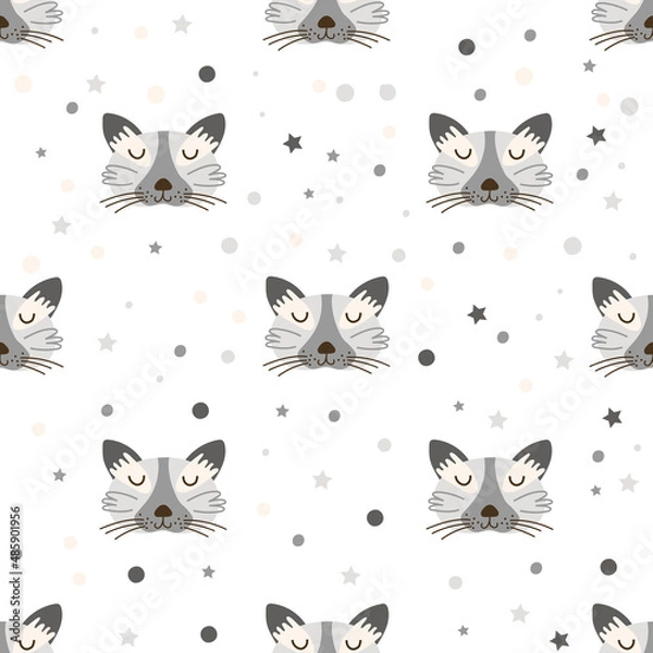 Fototapeta Seamless Pattern with cat faces. Vector illustration.